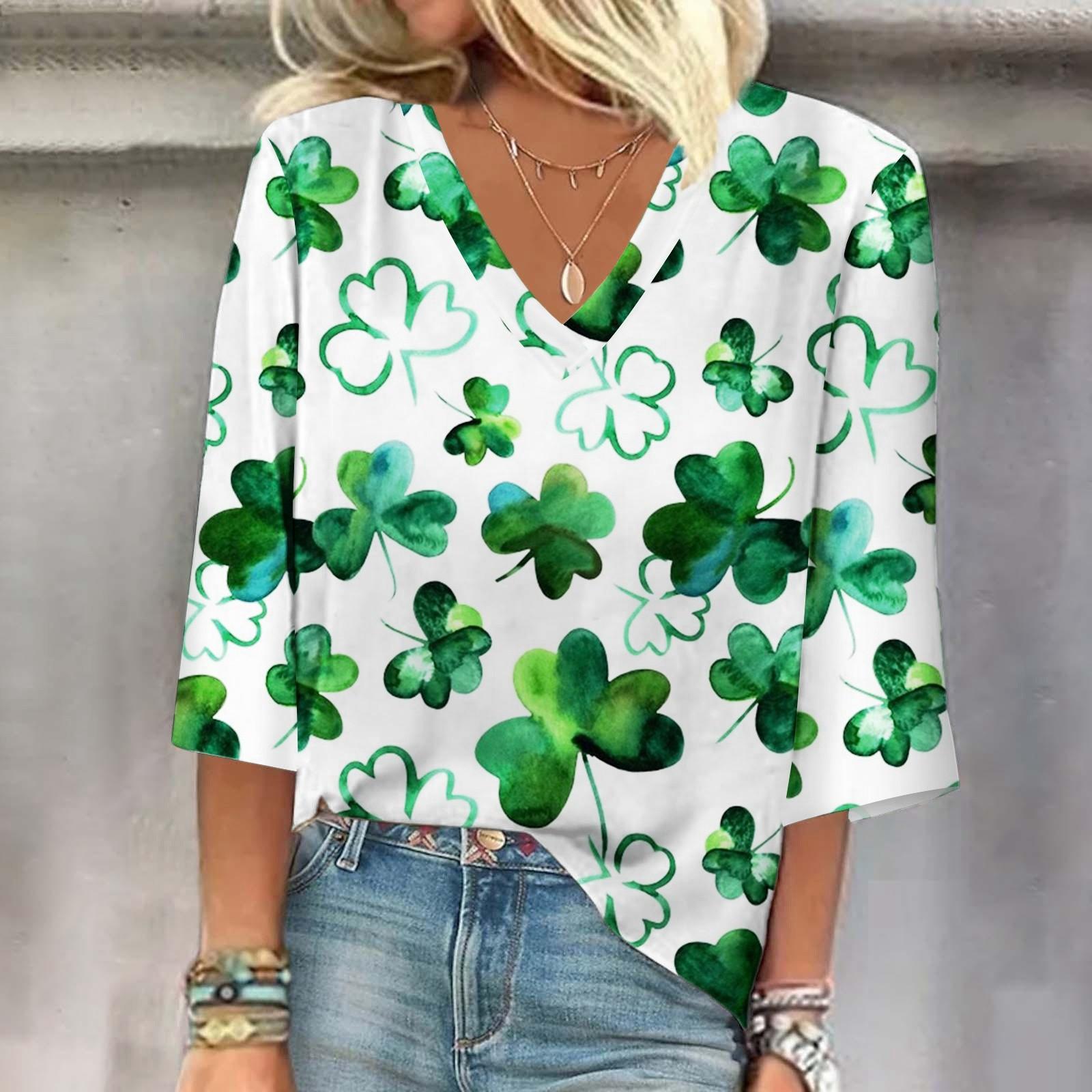 

Женская модная свободная футболка с v-образным вырезом и семью рукавами St. Повседневный топ с принтом Paclitus Day XL белый