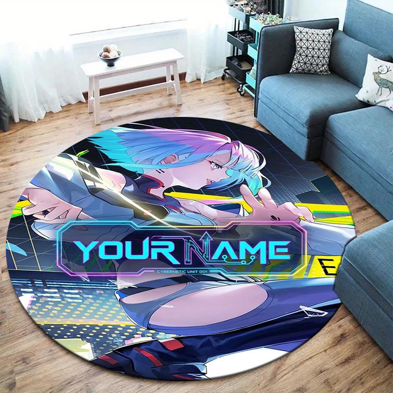 Cybernetic Future Heroine Custom Name Round Area Rug Carpet Rug For Living Room Bedroom Sofa Playroom Decor Nonslip Floor Mat