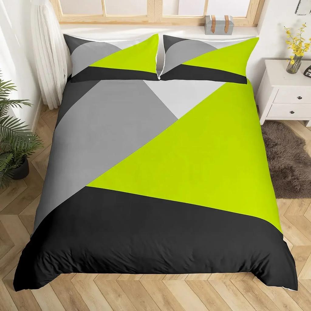 Geometric Triangle Duvet Cover Queen Patchwork Geometry Bedding Set Simple Modern Abstract Quilt Cover Rustic Home Room Decor