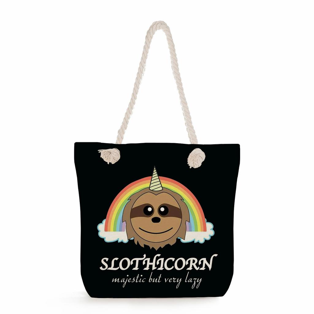 Multifunctional sloth Printed Thick Rope Shoulder Beach Bag Casual large capacity handbag 0121