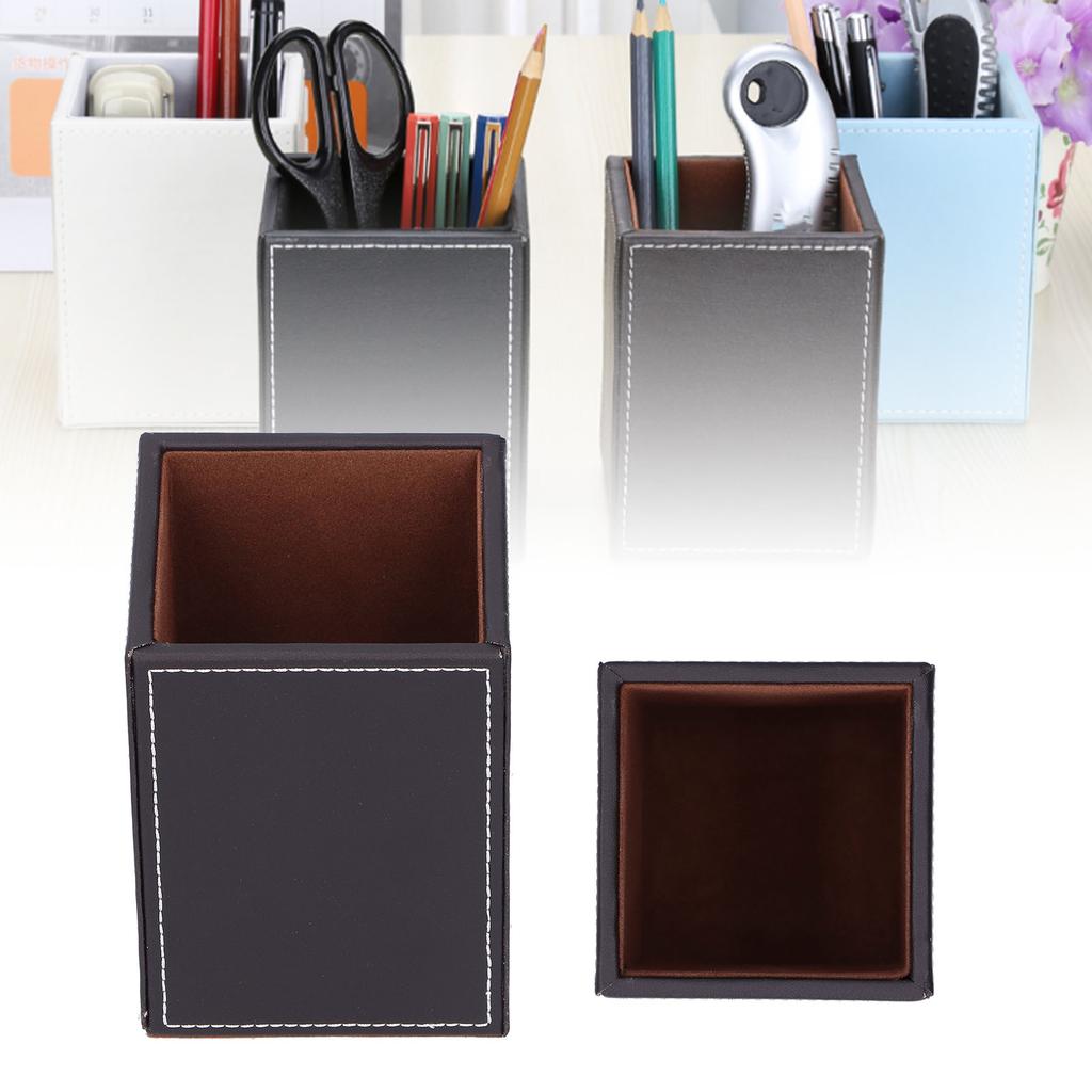 Leather Pens Holder Desktop Stationery Organizer Box Storage Gifts Office Supplies