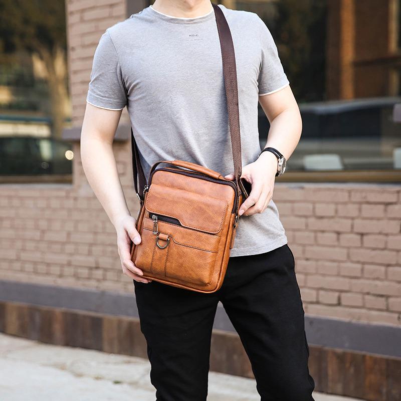 Men's PU Leather Vertical Crossbody Shoulder Bag - Business Casual Handbag and Travel Backpack