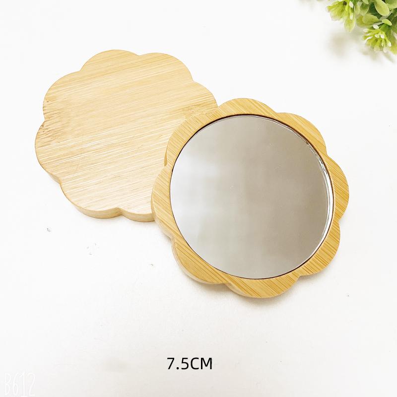 New Small Portable Bamboo Makeup Mirror Handmade Handle Round Cosmetic Mirror with Single Handle Personal Vanity Handheld Mirror