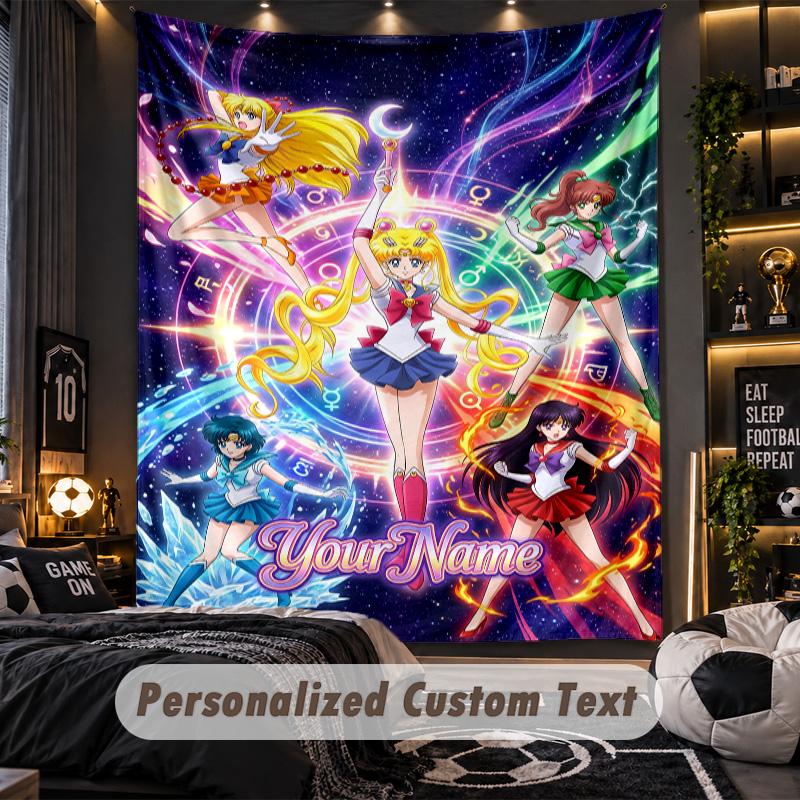 Personalized Wall Tapestry,Sailor Moon Custom Printed Name, Fabric Wall Art For Indoor Room Backdrop