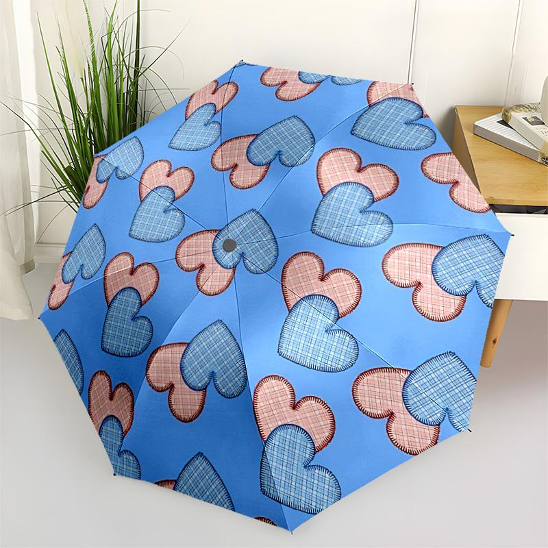 

1pc Heart Print Automatic Umbrella Portable Home Essential Umbrella, Iron Umbrella Structure Suitable for All Seasons yy251123109
