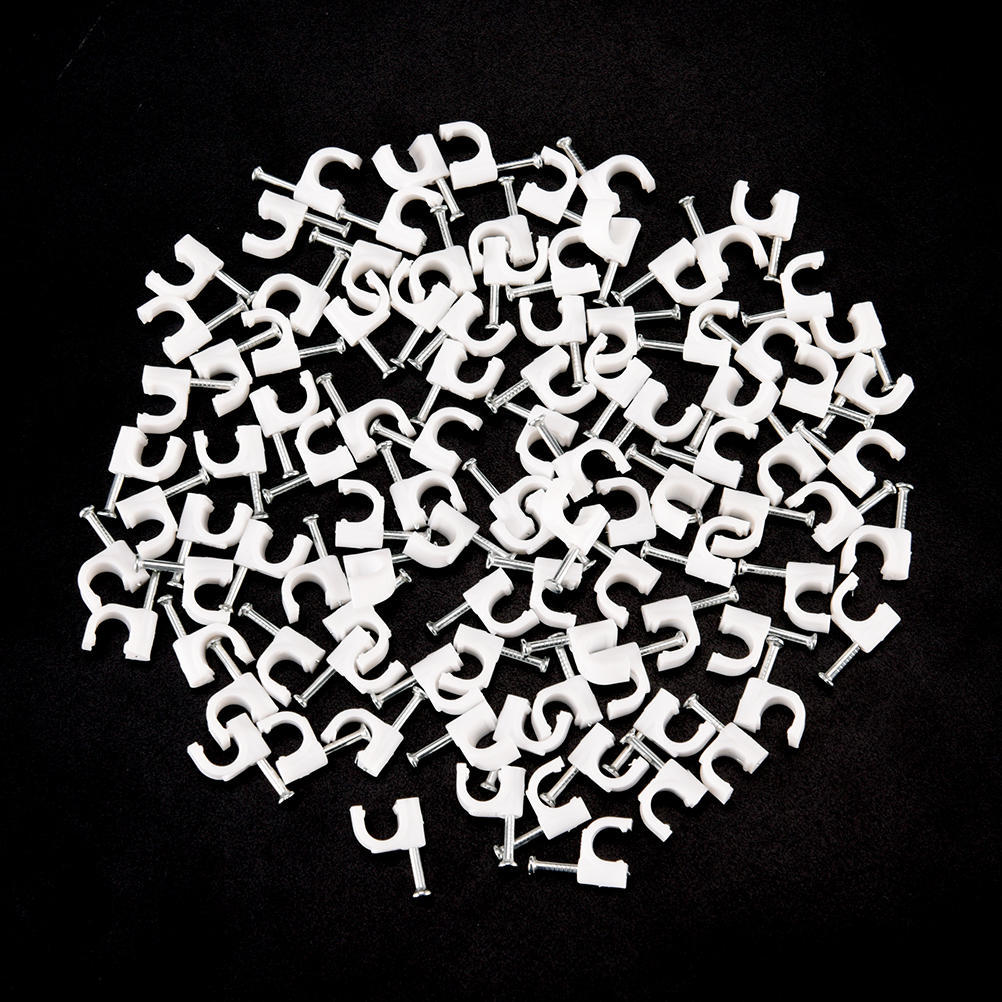 100Pcs  Rg59 Coax Cat5 Cat6 Cable Wire Clips Nail Clamps Straps Tacks White 6Mm
