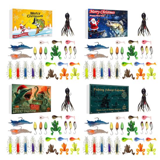 Kalendarz Adwentowy Wędkarski 2025 Kalendarz Odliczający do Świąt Bożego Narodzenia z 24 Przynętami 24 Dni Zestaw Przynęt Wędkarskich dla Mężczyzn Taty Nastolatków Wędkarzy