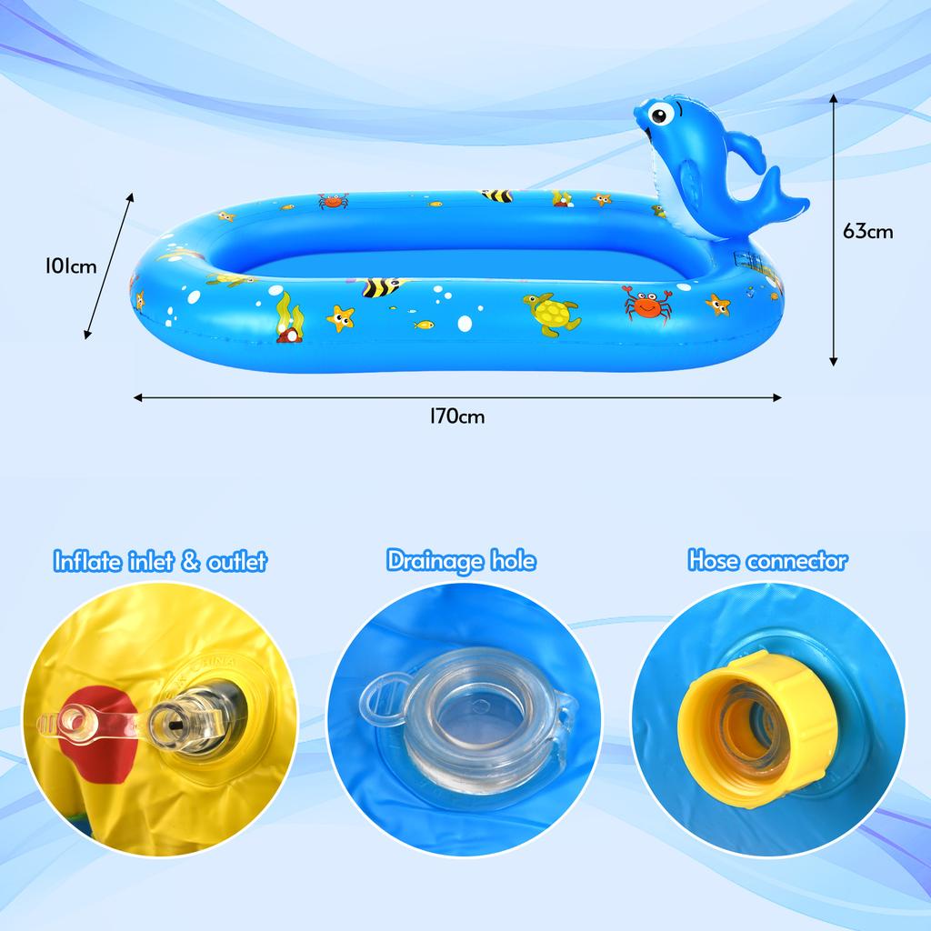 Guard for Kids, Large Inflatable Pool, Cute Shape, Thick Pool Water Mat, Outdoor Water Play Sprinkler Pad