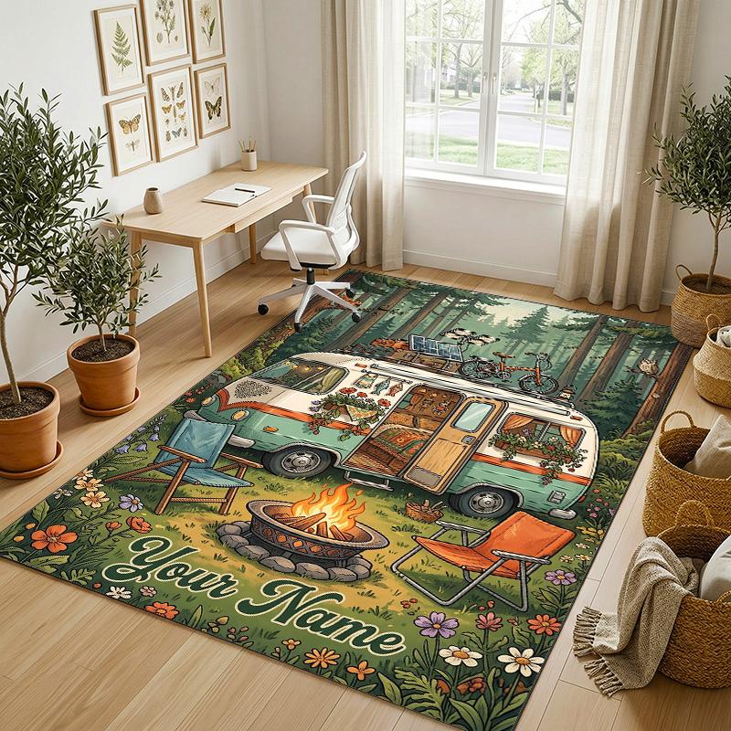 Adventure Journey Theme Crystal Velvet Rug Personalized Custom Name Text Soft Floor Mat Home Decor