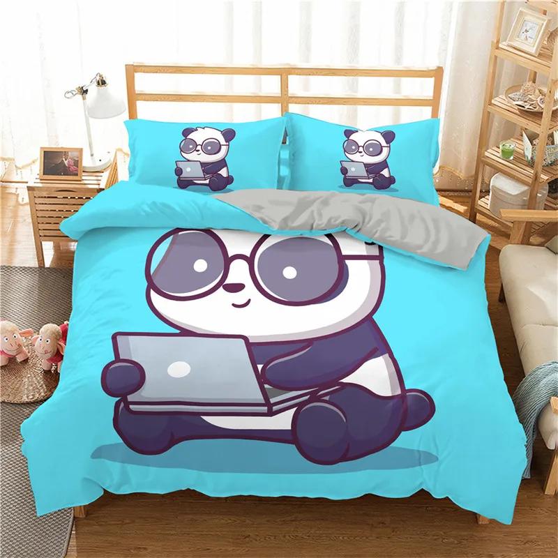 Cute Cartoon Panda Duvet Cover Twin Queen For Boys Girls Teen Soft Animal Theme Panda Bedding Set With Pillowcases Bedroom Decor