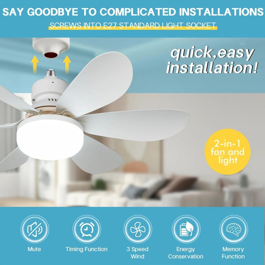 Ventilateur de Plafond E27 Moderne avec Lumière Télécommande Intelligente Sans Fil Mini Plafonnier Domestique pour Cuisine Salle à Manger Chambre Maison