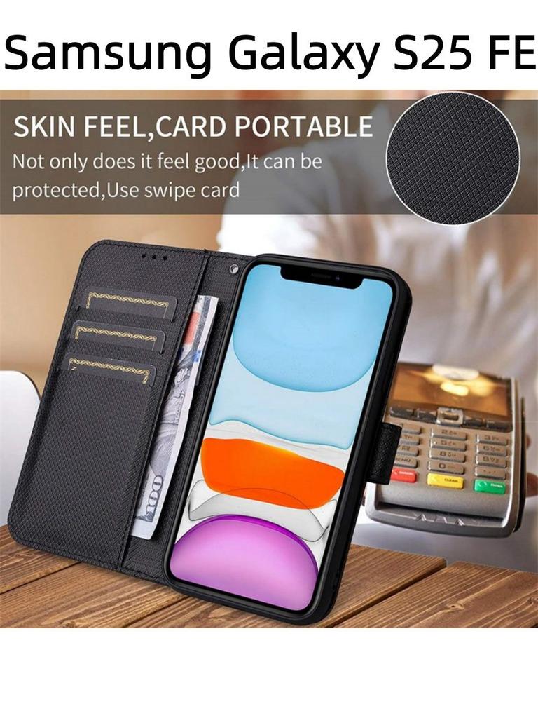 For Samsung Galaxy S25 FE / S26 FE Case Diamond Pattern Card Slot Soft Silicone External Leather Support Function Flip Cover Attraction Closure