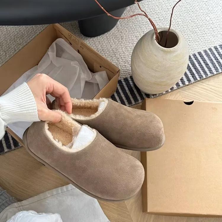 Heel All-inclusive Velvet Warm Neck Ken Shoes, Women Wear Thick-soled Fluffy Shoes In Autumn and Winter, and Cotton Shoes On One Foot