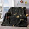 2026 New Arrivals 1pc Cozy Halloween Witch Moon Bat Spider Web Flannel Blanket - Soft Warm Anti-Tear, Black with Vibrant Cartoon Print, All-Season Use