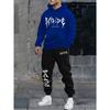 Autumn and Winter New Men's Sports Casual Fashion Printed Couple Hooded Sweatshirt, Spring and Autumn Sportswear 2 Piece Set