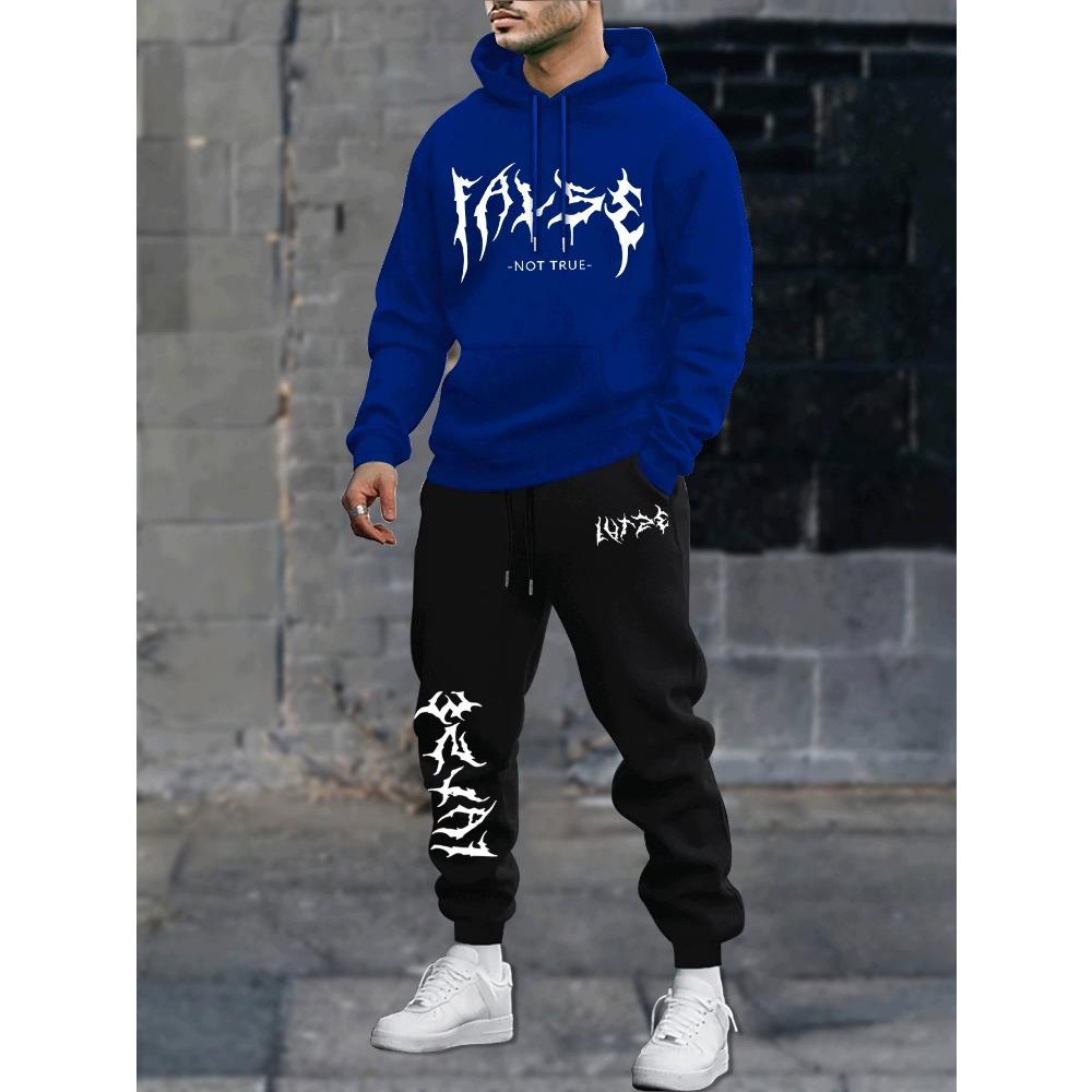 Autumn and Winter New Men's Sports Casual Fashion Printed Couple Hooded Sweatshirt, Spring and Autumn Sportswear 2 Piece Set