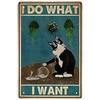 DORA Tin Sign Black Cat Decor Metal Tin Sign Bathroom Garden Home Decor Restroom Bedroom Cafe Decor Vintage Tuxedo Cat Metal