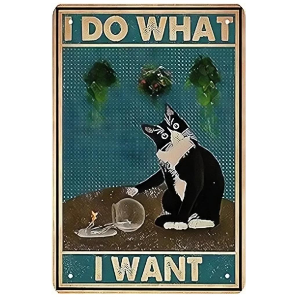 DORA Tin Sign Black Cat Decor Metal Tin Sign Bathroom Garden Home Decor Restroom Bedroom Cafe Decor Vintage Tuxedo Cat Metal