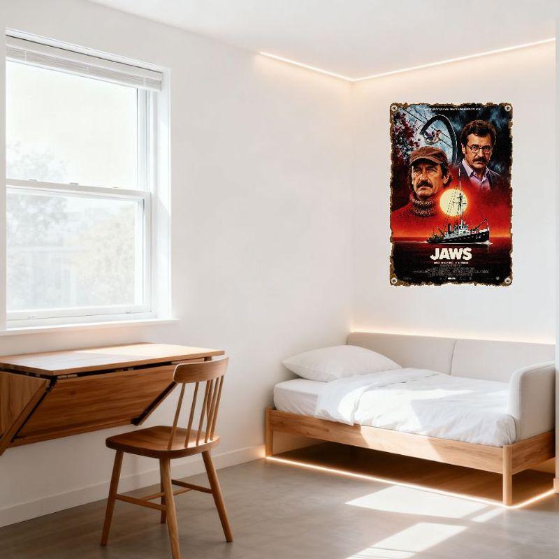 Jaws Vintage Movie Poster Metal Tin Sign - Shark Attack Horror Decor for Home, Bar, Man Cave, Wall Art Decoration