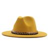 European, American Autumn and Winter British Style Fashionable and Elegant Flat-brimmed Big Eaves Hat Top Hat Men and Women Chain Jazz Woolen Hat
