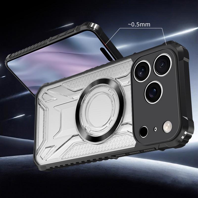 Shockproof Clear Armor Case For iPhone 17 Pro Max 16 15 14 13 Pro Max Magnetic Metal Ring Hybrid TPU+PC Phone Bumper Cover