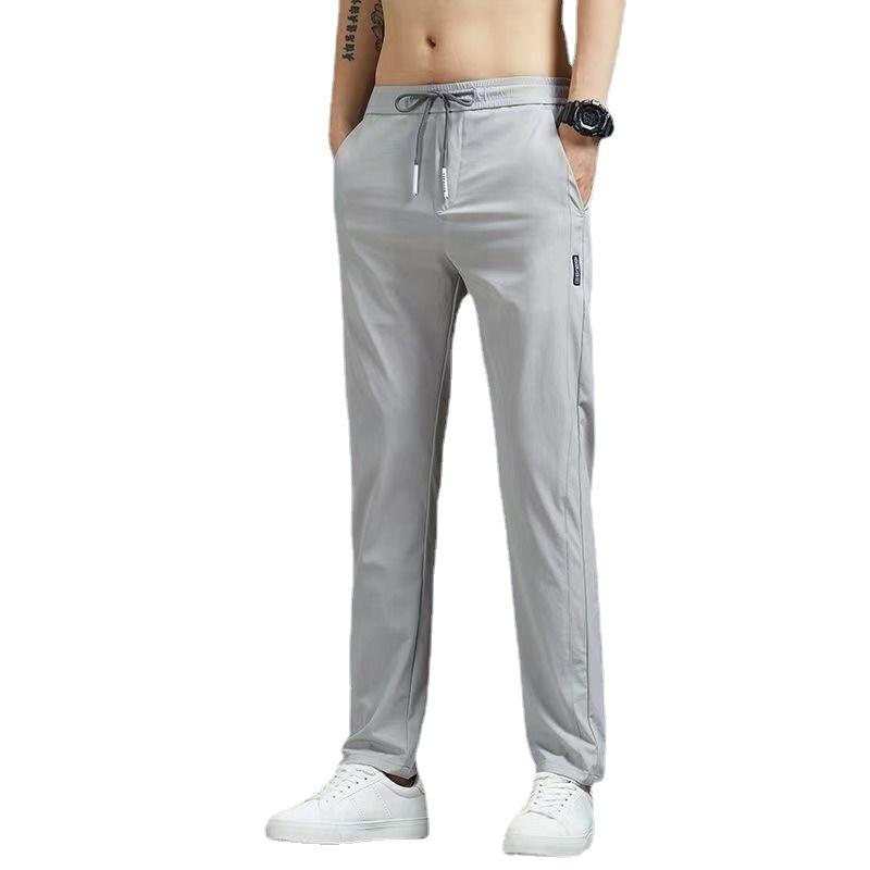 Ice silk casual pants men's summer straight loose large size slim-fit sports trousers high waist and thin