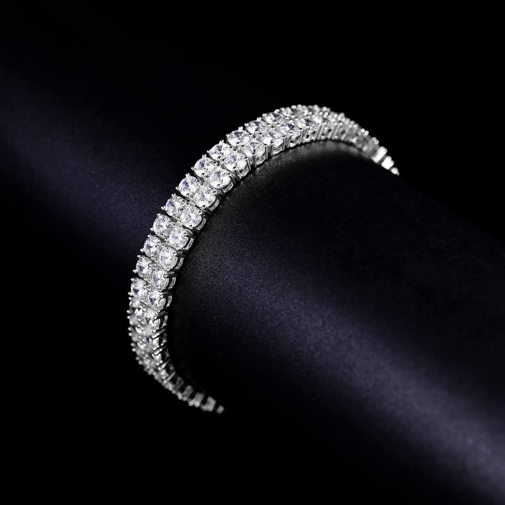 Brass Double Row Cubic Zirconia Tennis Bracelet 3MM Rhodium Gold Plated Safety Clasp Women Jewelry