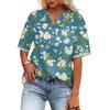 Ladies Casual Fashion V-Neck Button Floral Print Short Sleeve Top