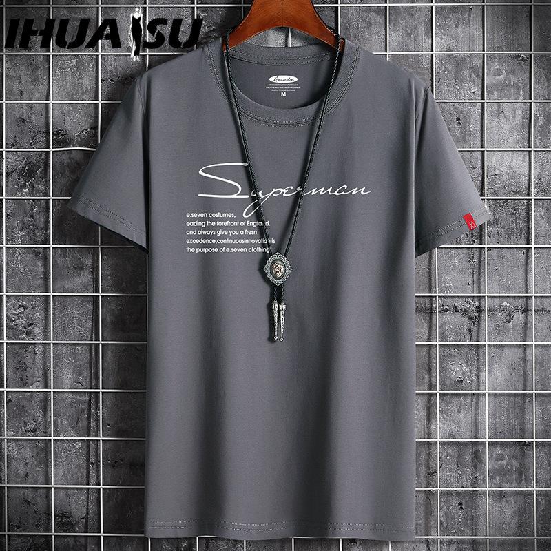 

Футболка с коротким рукавом IHUASU из хлопка, мужская модная свободная рубашка с коротким рукавом, напечатанная сострадательная рубашка XXXXXXL темно-серого