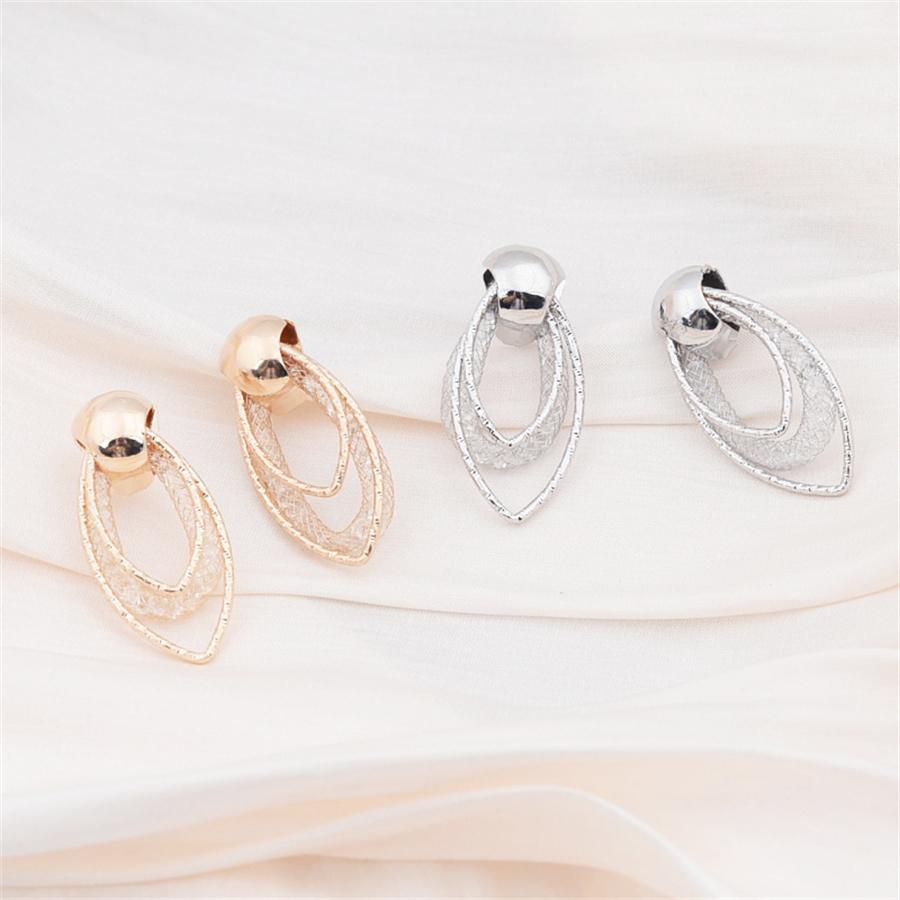Trend Wire Mesh Droplets Rhinestone Drop Earrings for Women Exquisite Geometry Gold Color Jewelry