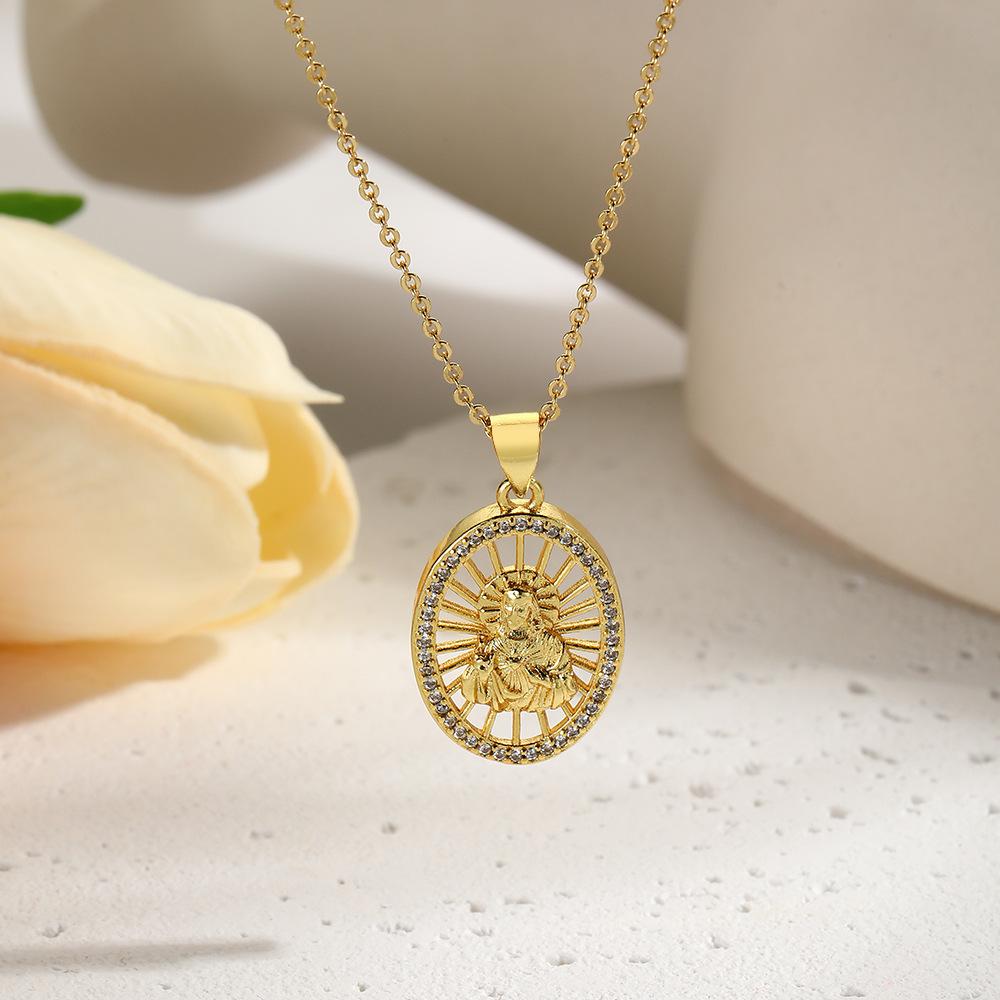 Pendentif Madonna incrusté de Zircon, collier en forme de O, pendentif déesse à breloque féminine