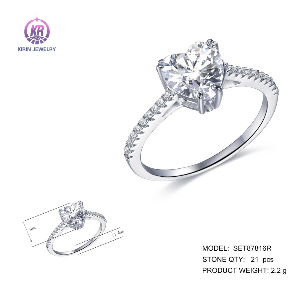 Kirin Diamond Big Moissanite 6 7 8 9 Size 925 Silver Ring Rhodium Plating Wedding Heart Ring  ODM