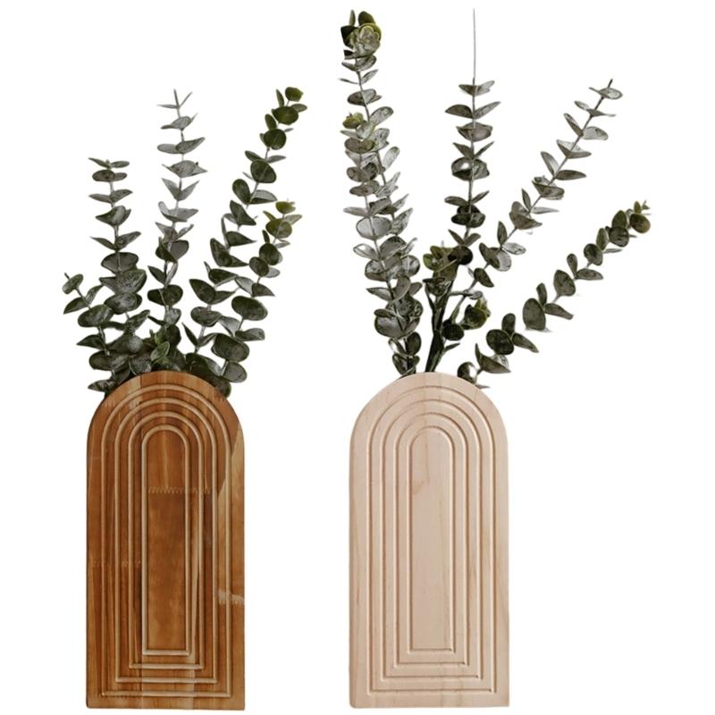 Wood Wall Planter for Fake Plant and Dried Flower Stems,11.61" Modern Wooden Vases Wall Decors for Living Room,Bedroom