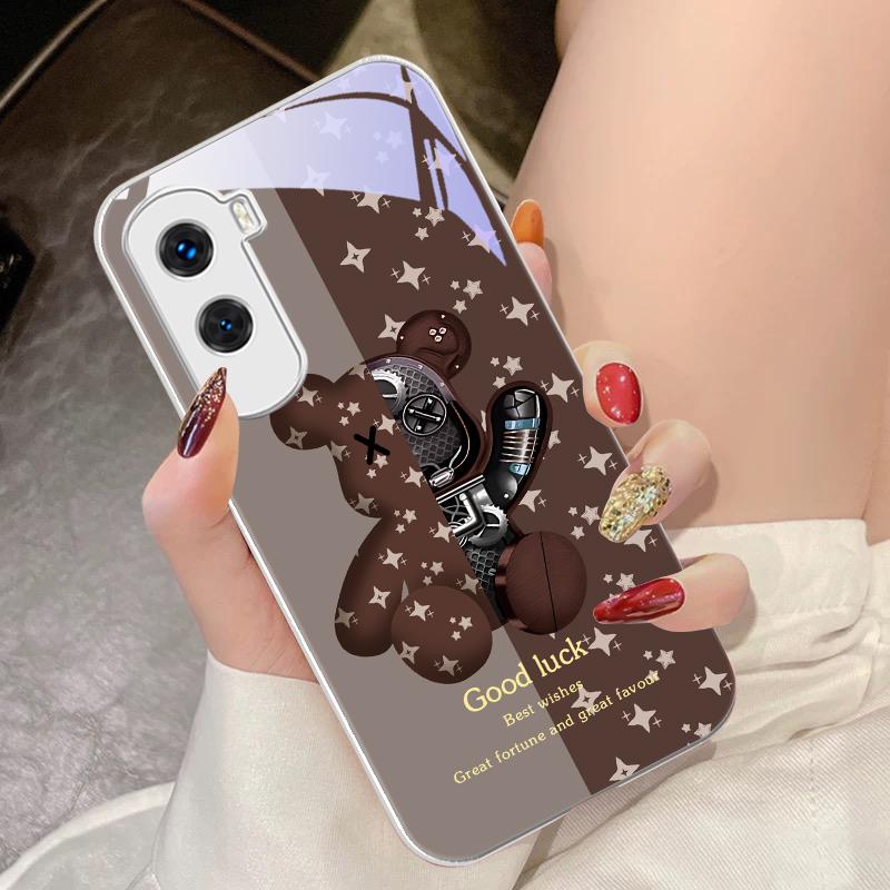 Brown Machine Bear For Honor 200 90 8X 9X Pro Lite P50 P40 Nova 10 11i P60 Magic4 6 Mate 20 50 Tempered Glass Phone Case