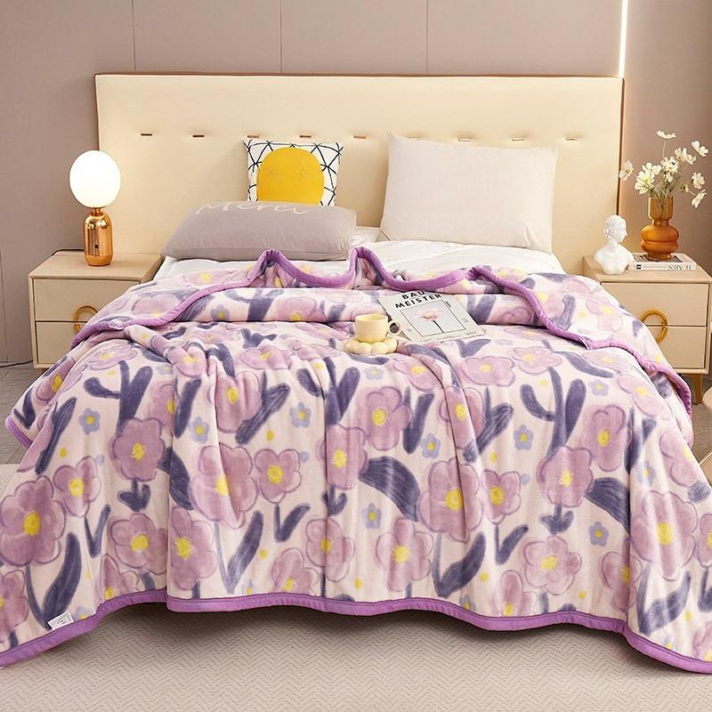 Thicken and Warm Plush Blanket Napping Flannel Blankets Active Printing and Dyeing Thin Quilt Floral Style Warm Bedspreads Large Size Bedclothes