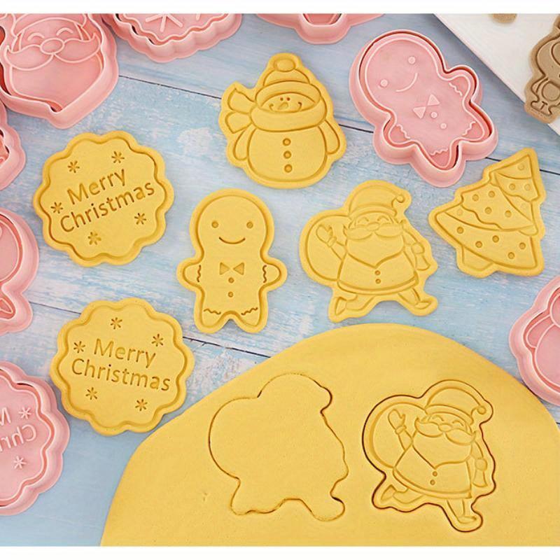 8 Pieces Cookie Cutter Press Christmas Santa Claus Biscuit Mold Plastic Cookie Stamp Confectionery Kitchen Baking Pastry Tools