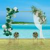 Gold Wedding Arch Stand with 2 Square Flower Stands, 2x2m Metal Wedding Backdrop Frame, 24x24x60in Floral Display Stand Decor