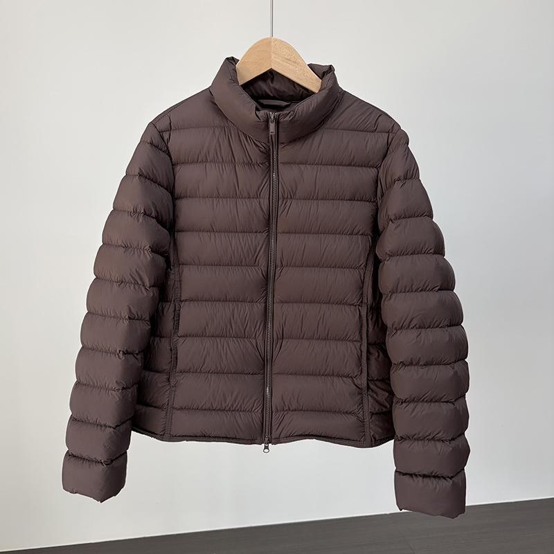 New thin short stand-up collar ribs down jacket women's winter white duck down solid color warm jacket