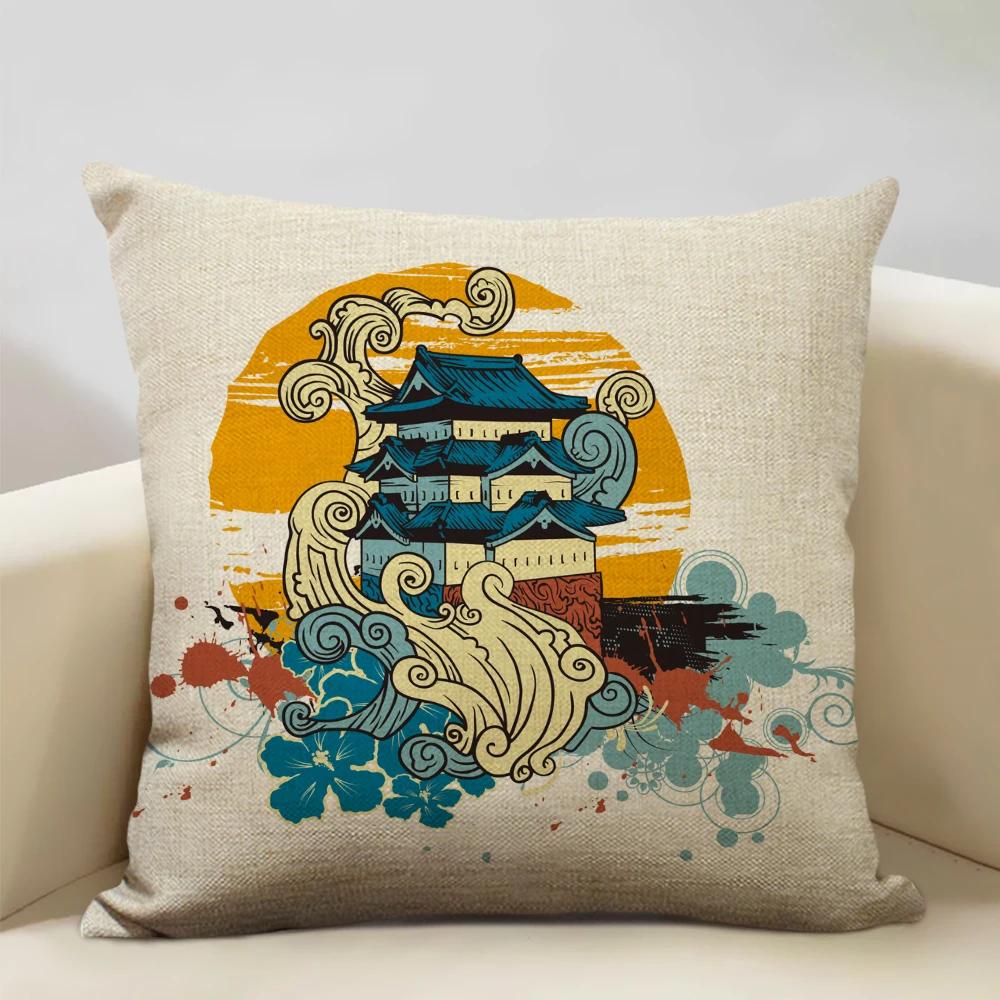 Japan Mount Fuji Ukiyo-e Retro Cushion Cover Sofa Pillowcase Home Decor Throw Pillow Case 45x45cm