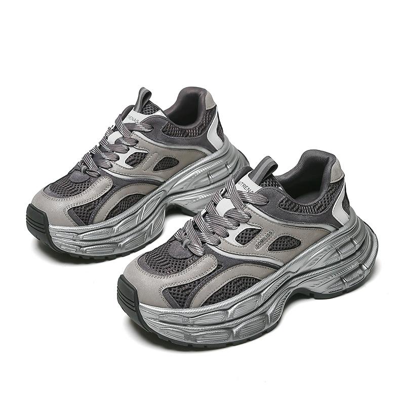 Strictly selected autumn and winter new thick-soled heightening dad shoes for women's explosive mesh breathable and versatile lightweight sports a