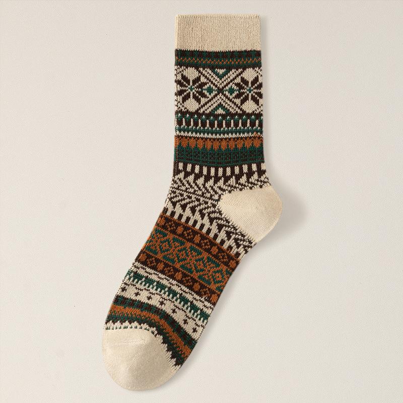 5 Paar Herren Neue Herbst- und Winter Retro Nationalwind Saugfähige Mittelrohrsocken