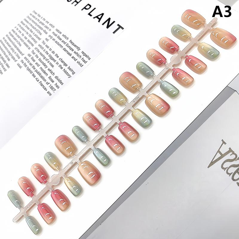 30Pcs Short Square False Nails Cat Paw Petal Design Wearable Fake Nails Simple Artificial Press On Nails Tips Art Decoration