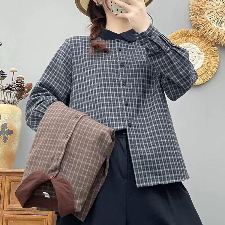 Plaid Patchwork Long Sleeve Women's Shirt - Autumn/Winter Collection