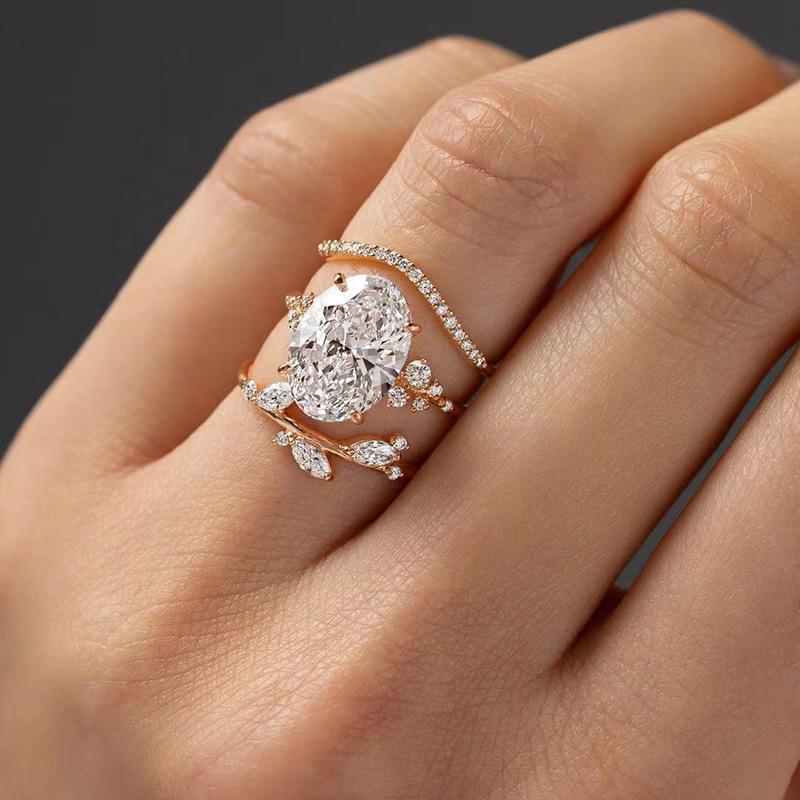 Hot-selling new zircon ring, European and American super flash goose egg ring, cut engagement ring for women