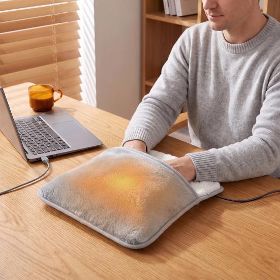 Thermal Foot Warmer USB Powered Heated Warmer, Winter Electric Feet Heating Pad, Plush Heater Cover for Under-Desk Home Office Portable Warming Pad