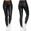 High Waist PU Leather Slim Fit Casual Pants Women Black Blue Burgundy Stretch Fitted Trousers