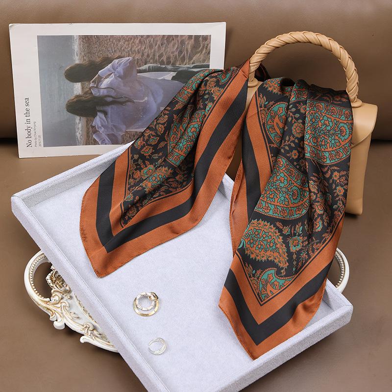 27.6inch Colorful Print Square Scarf Simulated Silk Neck Scarf Mature Style Professional Versatile Small Scarf