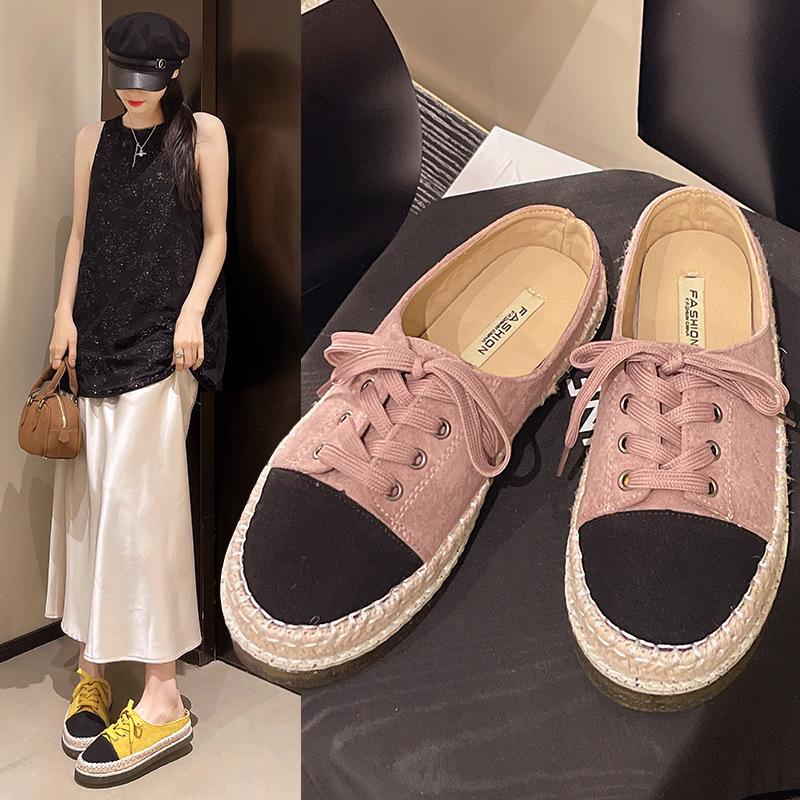 Flat-bottomed Bag Head Half Slippers Women's Summer Wear 2025 New Retro Versatile One-pedal Lazy Cool Slippers Fisherman Shoes