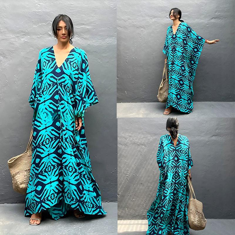 Cotton Drawstring Holiday Beach Dress Women's Sunscreen Loose Large Size Long Dress Bikini Overcoat