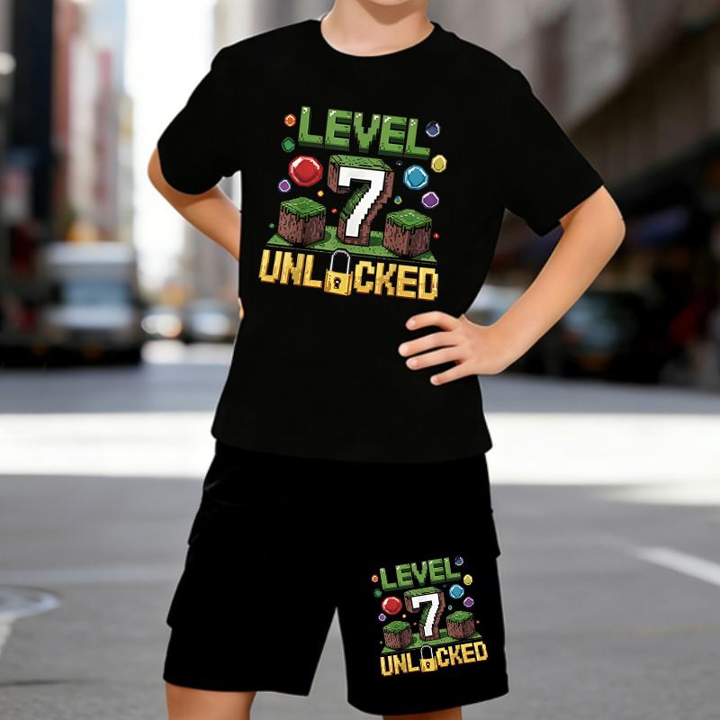 

Boys 2 Piece Growth and Achievement Printed Outfit, Short Sleeve T-Shirt and Shorts Set for Kids Age 5-14,Black and White Sporty Casual Summer Clothes 5-6 Years чёрный